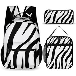 Skin Zebra Print Rugzak Set Reizen Laptop Rugzak met Lunch Tas En Potlood Tas