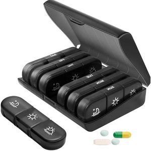 Pillendoos - Zwart - Draagbare Tablettenbox - Wekelijkse Pillendoos 7 Dagen 3 Vakken