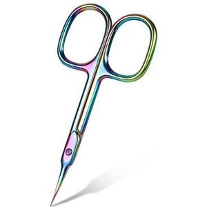 URAQT Nagelschaar, professionele roestvrijstalen gebogen nagelriem, scherpe dode huidschaar gericht voor het trimmen van wenkbrauwen, neushaar, manicure, vinger- en teenverzorging, multi-regenboog