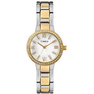 Timex Women's Dress Analog 30mm Bracelet Watch with Swarovski Crystals, Two-Tone/MOP