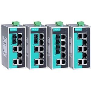 Unmanaged Ethernet switch with 7 10/100BaseT(X) ports, and 1 100BaseFX multi-mode port with SC connectors, -10 to 60°C operating temperature