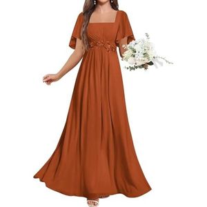 KURFACE Chiffon Moeder van de Bruid Jurken met Mouwen Kant Applique Flutter Mouw Bruidsmeisje Jurk Formele Jurk, Verbrand Oranje, 32