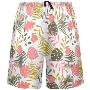 LI ZHI XIN Herenpyjamabroek, korte pyjamabroek, zomer casual shorts, elastische tailleband met trekkoord, rechte losse pasvorm met 2 zakken, S-XXL tropische plantenboom, Meerkleurig, S