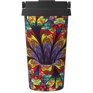Bloem Gebrandschilderd Glas Print Thermische Koffie Mok,Reizen Geïsoleerde Deksel RVS Tumbler Cup voor Thuiskantoor Outdoor