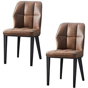 GEIRONV Set van 2 Modern Dining stoelen, PU Leder Kussen Seat Keukenstoelen Carbon Steel Legs Living Room Side Chairs Eetstoelen (Color : Brown)