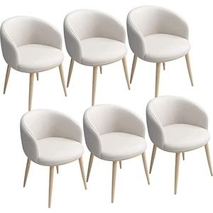 GEIRONV Moderne PU Eetkamerstoelen Set Van 6, Lederen Zitting U-vormige Rugleuning Metalen Poten Fauteuils Woonkamer Receptie Kantoor Keuken Stoelen Eetstoelen (Color : White, Size : 42x42x75cm)