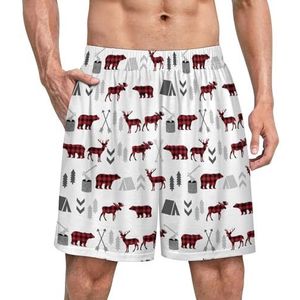 Hertenbeer grappige pyjama shorts voor mannen pyjamabroek heren nachtkleding met zakken zacht