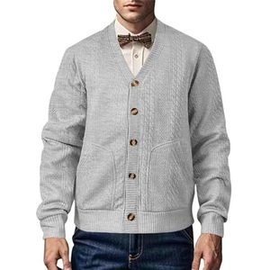 KIKIATA Heren vest trui lange mouw casual gebreide V-hals button down, vintage klassieke stijl kraag getextureerde jas winter warme jas bovenkleding met zakken (grijs, 3X-Large)