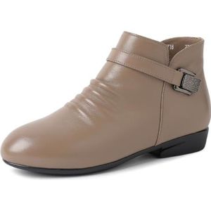 Sekiueo Dames Platte Enkellaarsjes Met Rits Aan De Zijkant Puntige Neus Antislip Casual Wandelschoenen,Beige,35 EU