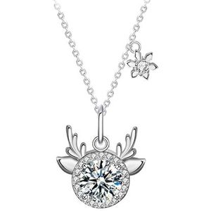 Moissan diamant 925 zilver een hert heb je ketting Kerst groene diamanten hertenhanger delicate gewei sieraden (Color : White diamond, Size : 1 carat moissanite)