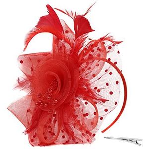 Veer Hoofdband Vintage kant rose haarbanden elegante dame flapper Great Gatsby hoofdband parel partij bruids hoofddeksel Carnaval Veer Hoofdband (Color : Wine Red, Size : Size fits all)