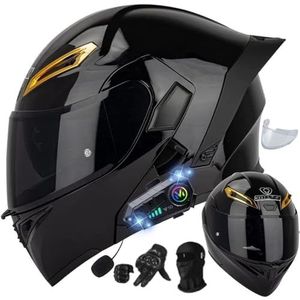 Motorhelm met Bluetooth-systeemhelm, motorhelm, modulaire Bluetooth-helm met dubbel vizier, DOT/ECE-goedgekeurde helm, anticondens volwassenen dames heren B,M57-58CM