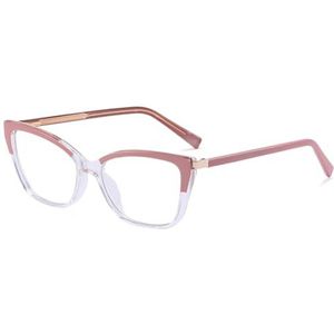 moomoobird Cat Eye glazen anti-blauw licht TR90 glazen montuur mode bril voor vrouwen, Roze helder frame, Large