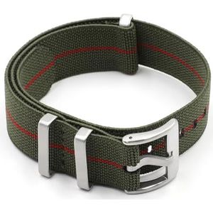 EDVENA Horlogeband 18 Mm 20 Mm 22 Mm Nylon Horlogeband Elastische Riem Horlogeband Vervangende Armband (Color : Green-Red Line, Size : 18mm Silver Buckle)