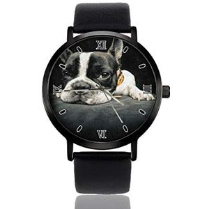 Franse Bulldog Pug Hond Dier Mens Polshorloges Ultra Dunne Case Minimalistische Analoge Dial Strap Slanke Horloges voor Mannen Japanse Quartz Beweging