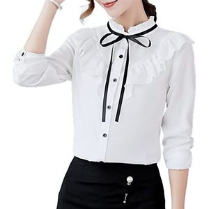 HJUGHPN Dames Blouses Shirt Blouse Slim Shirt Top Chiffon Shirt Wit Geel, Wit, M