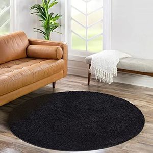 carpet city Shaggy hoogpolig tapijt, rond, 200 cm, zwart, langpolig woonkamertapijt, effen modern, pluizig zacht tapijt voor slaapkamer en decoratie