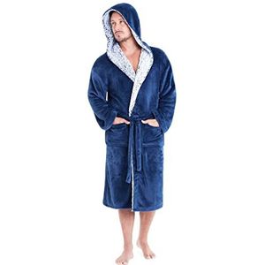 CityComfort ochtendjas, heren - heel zachte ochtendjas met capuchon voor heren, zwart of grijs, fleece, loungewear, nieuwigheid, cadeaus voor hem, verjaardag, pensioen, verjaardag - blauw - M