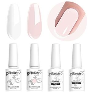Vishine Nagellakset, semi-permanent, gelnagellak en onderlak, voor Franse manicure, uv/led, soak off, nail art, french, wit, roze, 4 stuks, 8 ml