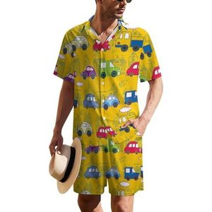 Kleurrijke Auto Mens Hawaiiaanse Pak Set 2-delige Beach Outfit Korte Mouw Shirt En Shorts Bijpassende Set