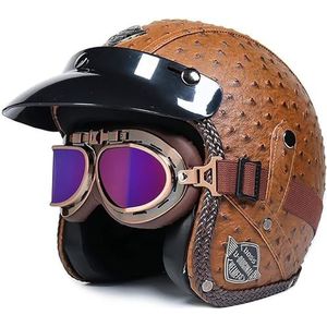 Jethelm met vizier, retro pilotenhelm voor brildragers, scooterhelm voor dames en heren in vintage look, motorhelm, ECE-certificering C,L=57-58CM