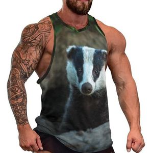 Badger Tanktop voor heren, grafische mouwloze bodybuilding T-shirts, casual strand-T-shirt, grappige sportschool-spieren