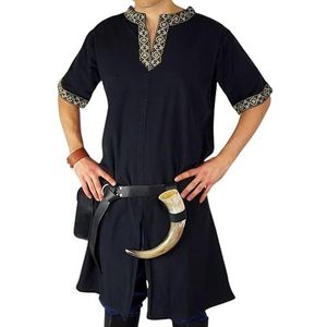 Leonardo Carbone® Richard Tuniek met korte mouwen, middeleeuwse kleding voor heren, middeleeuws hemd, vrijetijdshemden, korte mouwen, carnavalskostuum heren, Viking-tuniek, LARP-kleding - 100% katoen,