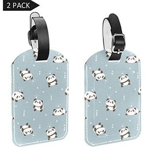 PU Lederen Bagage Tags met Leuke Cartoon Panda en Schieten Star Design Print Naam ID Labels voor Reistas Bagage Koffer met Terug Privacy Cover 2 Pack