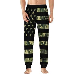 Amerikaanse vlag met camouflage heren pyjama broek zachte lounge bodems lichtgewicht slaapbroek