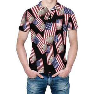 Vintage luiaard met Amerikaanse vlag heren shirt met korte mouwen golfshirts normale pasvorm tennis T-shirt casual zakelijke tops