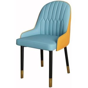 Maaltijd Stoelen Keuken PU lederen keuken eetkamerstoelen met ergonomische armleuningen rugleuning metalen poten gestoffeerde stoelen for eetkamer, woonkamer, slaapkamer(Light Blue+orange)