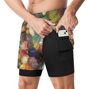 Kleurrijke Pebbly Stones Grappige Zwembroek met Compressie Liner & Pocket Voor Mannen Board Zwemmen Sport Shorts