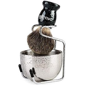 Anbbas Pure dassen-scheerkwast met houten handvat, roestvrijstalen scheerstandaard en zeepkom, perfect voor nat scheren voor mannen