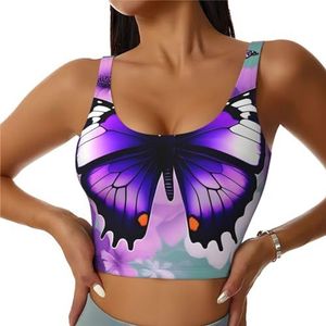 Paarse Vlinderprint Comfortabele Vrouwen Sport Vest Yoga Workout Vest Voor Vrouwen Lichtgewicht Zomer, Zwart, S