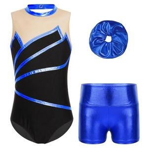 Cha-Cha, Latijns dansbody, met franjes, fonkelende pailletten, kwastjes, body show, kostuum, tango, dans, jazz danskleding voor meisjes van 4 - 16 jaar, blauw, 16