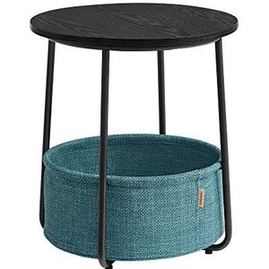 VASAGLE Bijzettafel rond, kleine tafel, salontafel klein, woonkamertafel met stoffen mand, opbergruimte voor woonkamer, slaapkamer, nachtkastje modern, zwart hout look-donker turquoise LET223B56