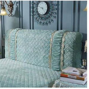 Hoes voor hoofdeinde van het bed, luxe kant flanel king queen aangepast hoofdeindehoes mode dik fluweel all-inclusive gewatteerde hoes voor bed (groen, B 180 x H70 cm)