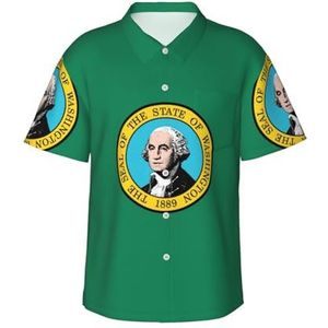 Washington vlag print leuk Hawaïaans shirt voor mannen casual korte mouw button down shirts zomervakanties, Zwart, S
