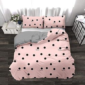 ARTEZXX Beddengoedset roze stof en zwarte stippen 100% zachte en aangename microvezel slaapcomfort 1 dekbedovertrek 160 x 220 cm met ritssluiting + 2 kussenslopen 80 x 80 cm slaapkamer