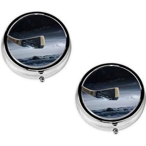 Hockeystick schattige kleine ronde pillendoos - 3 compartimenten reispillenetui, gepersonaliseerde draagbare medicijnorganizer voor portemonnee en zak