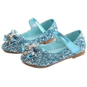 Glitterdansschoenen voor meisjes, platte schoenen voor kinderen, pailletten, strassteentjes, prinses met vlinderknopen, platte schoenen voor studenten, blauw, 27 EU