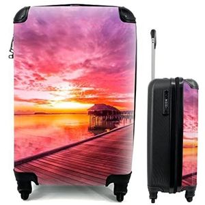 MuchoWow® Koffer - Steiger - Water - Zon - Roze - Horizon - Past binnen 55x40x20 cm en 55x35x25 cm - Handbagage - Trolley - Fotokoffer - Cabin Size - Print