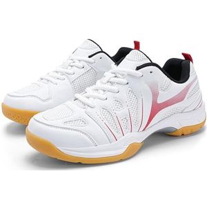 SDEQA Badmintonschoenen Unisex Lichtgewicht Tennisschoenen Antislip Indoor Outdoor Pickleball Sneakers voor Volleybal Tafeltennis Fitness,White red,36 EU