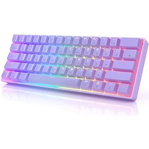 GK61 Mechanisch Gaming-toetsenbord - 61 toetsen Multi Color RGB Verlichte LED Backlit Bedraad Programmeerbaar voor PC/Mac Gamer (Gateron Optisch Rood, Lavender)