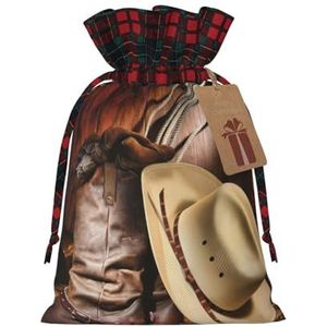 OPSREY Cowboy Zwarte Hoed Western Laarzen Gedrukt Kerst Gift Tas Trekkoord Gift Bag Met Tag Herbruikbare Snoep Tas