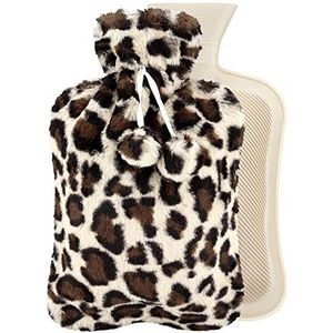 2L warmwaterkruik met luipaardprint pluizige hoes - natuurlijke rubberen warmwaterzak voor warm en koud kompres, lekvrije warmwaterfles voor het warm houden van handvoeten - geweldig cadeau voor kinderen volwassenen in de winter