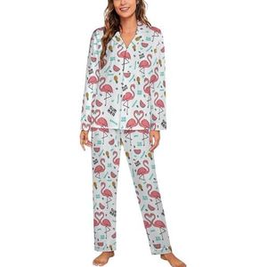 Zomer Flamingo Ananas Lange Mouw Pyjama Sets Voor Vrouwen Klassieke Nachtkleding Nachtkleding Zachte Pjs Lounge Sets