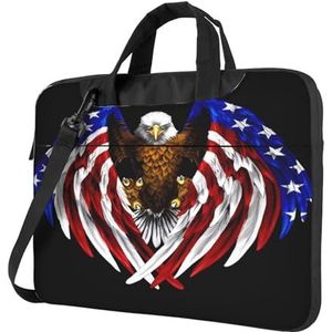 Amerikaanse vlag patriottische adelaar zakelijke aktetas geschenken voor mannen vrouwen, duurzame kantoortas, Carry On laptoptas voor notebook, Zwart, 14 inch