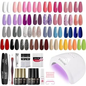 ROSALIND Uv-nagellakset met uv-lamp, 48 W, 33 kleuren gelnagelkit, wit, roze, paars, grijs, blauw, bruin, gelnagellak, starterset voor nagels, manicure, nagelstudioset