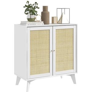 HOMCOM Laag dressoir, opbergkast, bohemien design, dubbele deuren met 2 niveaus, keukenbuffet met rotanvoorkant, 80 x 40 x 85 cm, wit